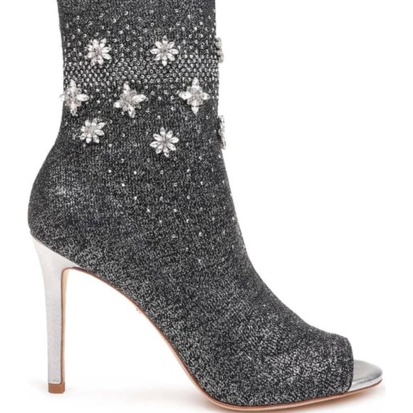 Badgley Mischka Shoes - BADGLEY MISCHKA Vivi Ankle Booties in Silver Metallic w/ Jewels Open Toe Size 7